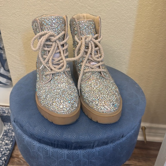 Betsy Johnson embellished sparkle combat boots - Picture 2 of 6